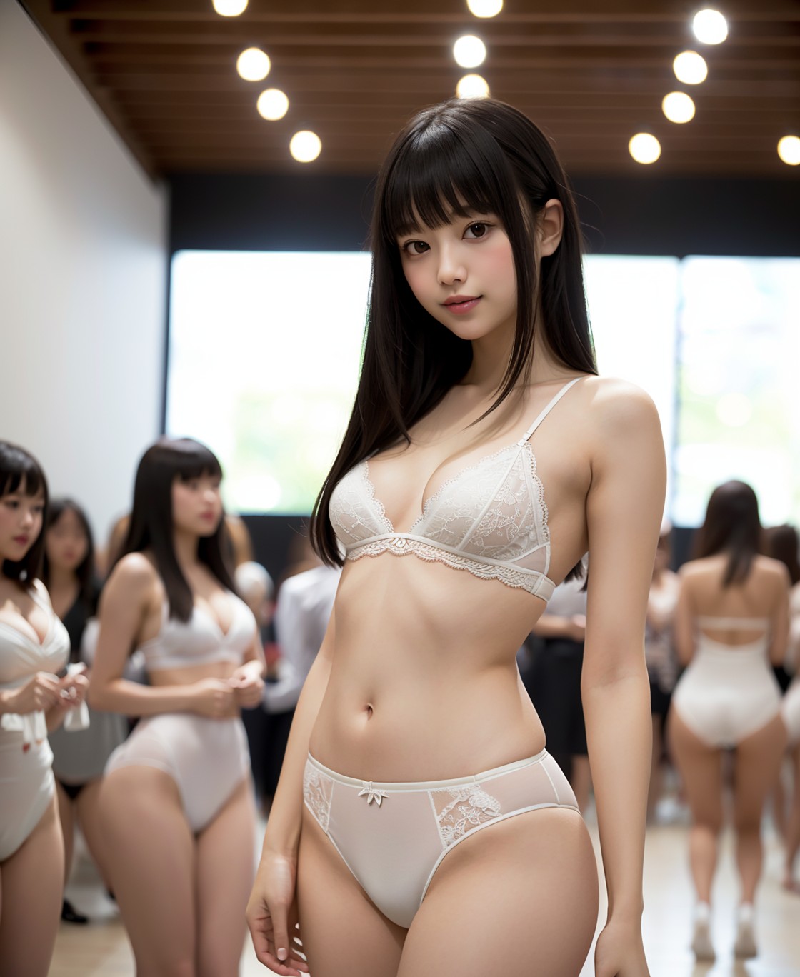 モデルファッションイベントの裏側はハーレム状態！黒髪清楚系アイドルたちの下着姿
